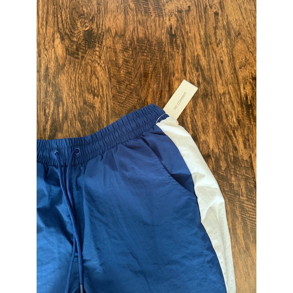 No Comment Women Blue Nylon Track Pants White Side Stripe Athletic Joggers M - Picture 2 of 4